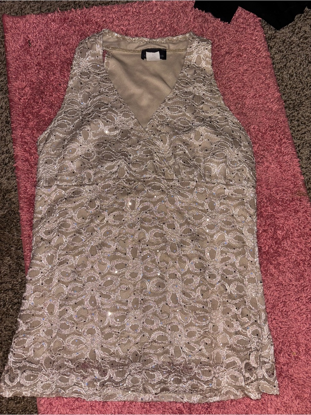 Brittany Black Champagne Lace V-Neck Sleeveless Mini